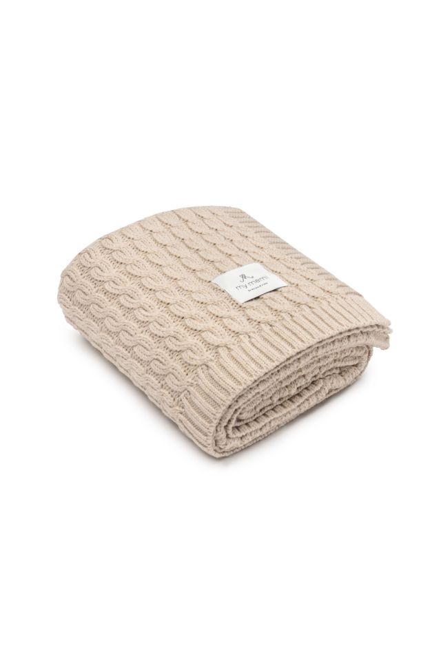 Ciepły kocyk ze 100% wełny merino warm beige - premium collection