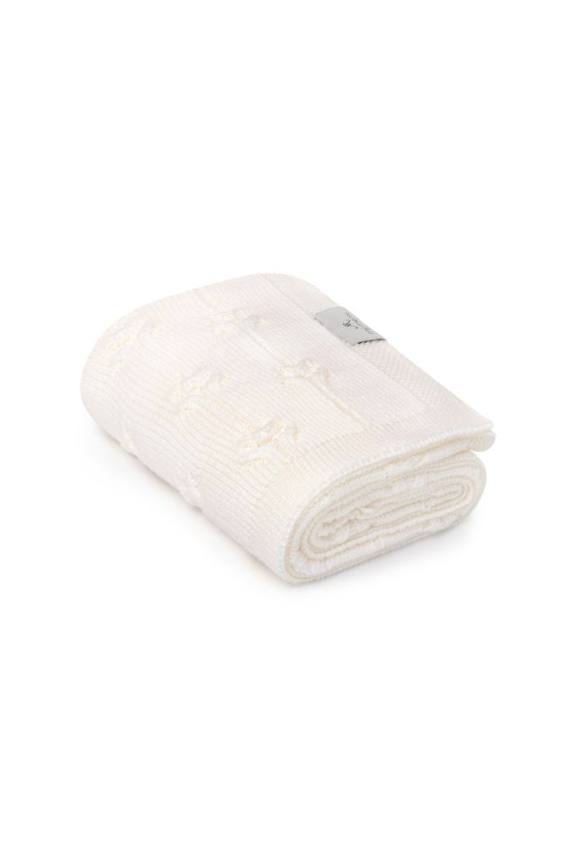 Kocyk ze 100% wełny merino cream Floral - premium collection OUTLET