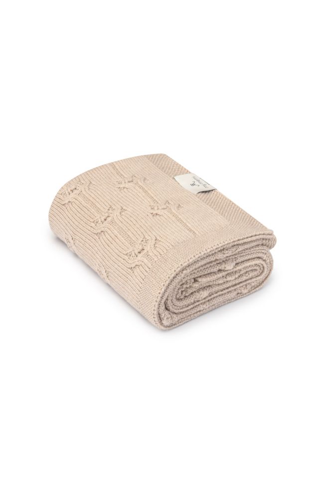 Kocyk ze 100% wełny merino warm beige Floral - premium collection OUTLET