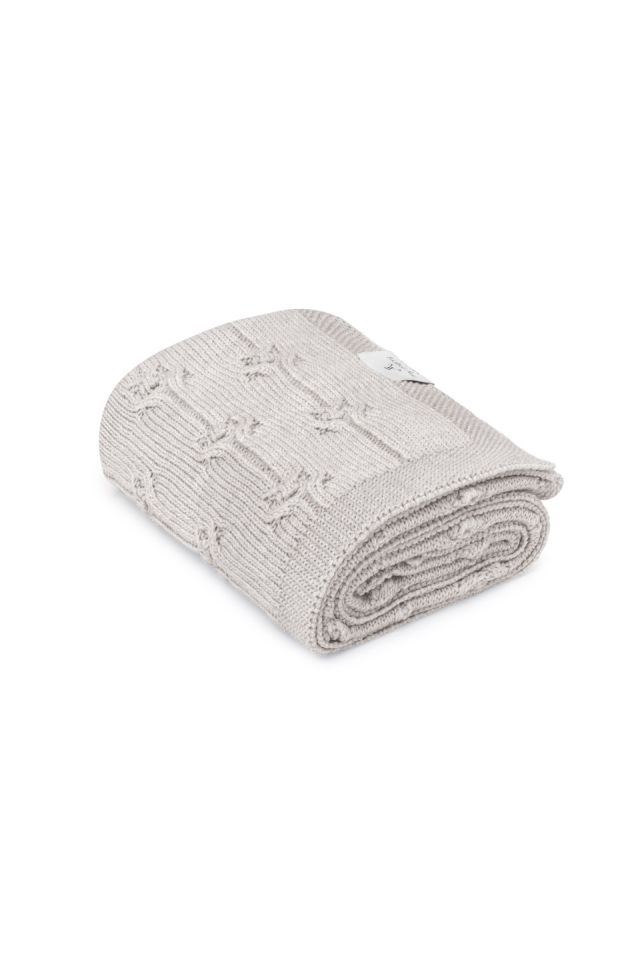 Kocyk ze 100% wełny merino light grey Floral - premium collection