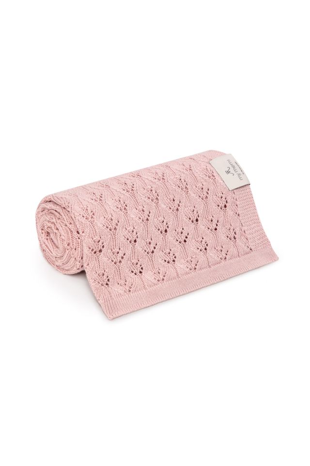 Ażurowy kocyk bambusowy 80x100 powder pink