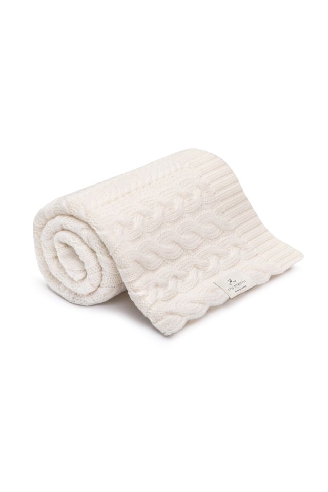Kocyk warkocz ze 100% wełny merino cream - premium collection OUTLET