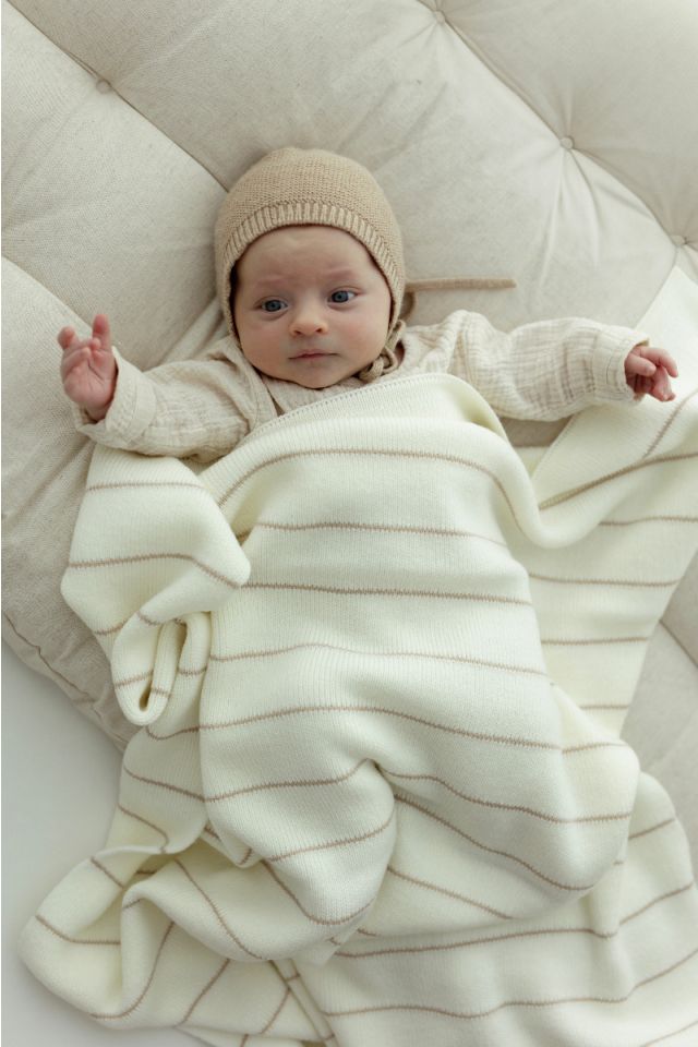 Kocyk ze 100% wełny merino cream Lines - premium collection OUTLET