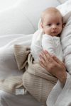 Kocyk ze 100% wełny merino warm beige w prążek - premium collection - MY MEMI